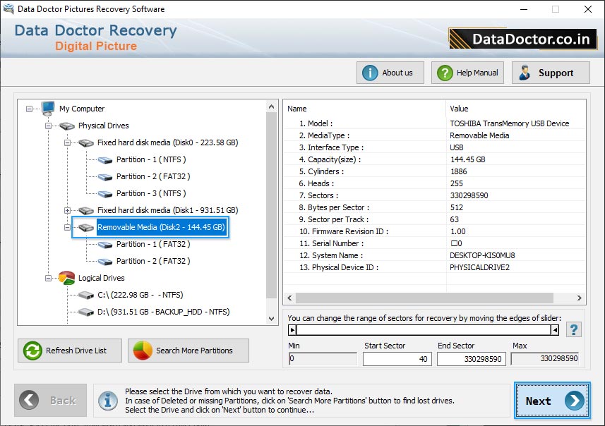 Select drive to recover data