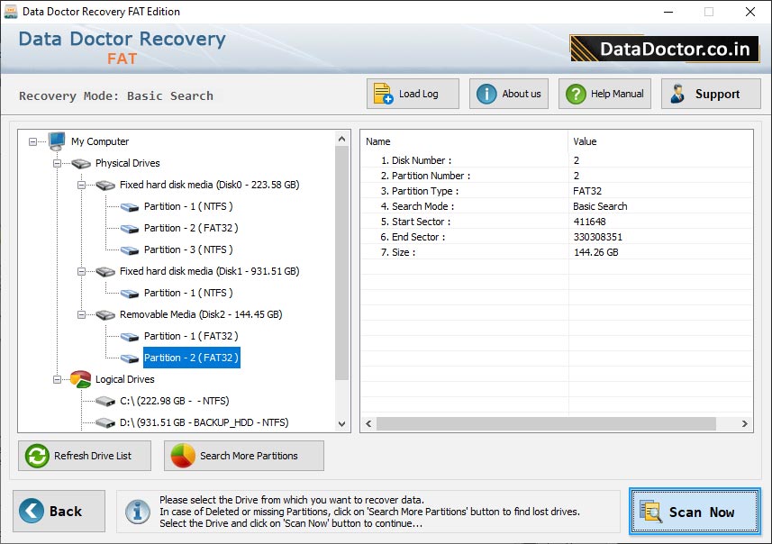 Select drive to recover data