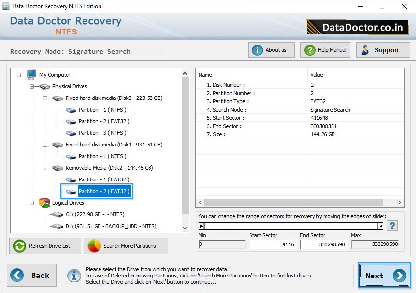 Select drive to recover data